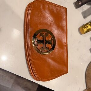 Tory Burch Orange Clutch with Gold Logo